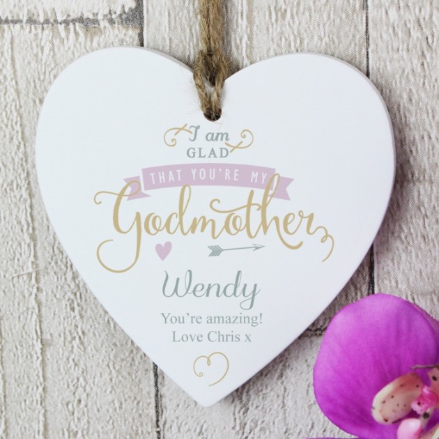 Hampers and Gifts to the UK - Send the I Am Glad... Godmother Personalised Wooden Decoration